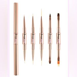 1 Nail Art Set 5 brushes dual ends rose gold caps for both ends NEW in packaging